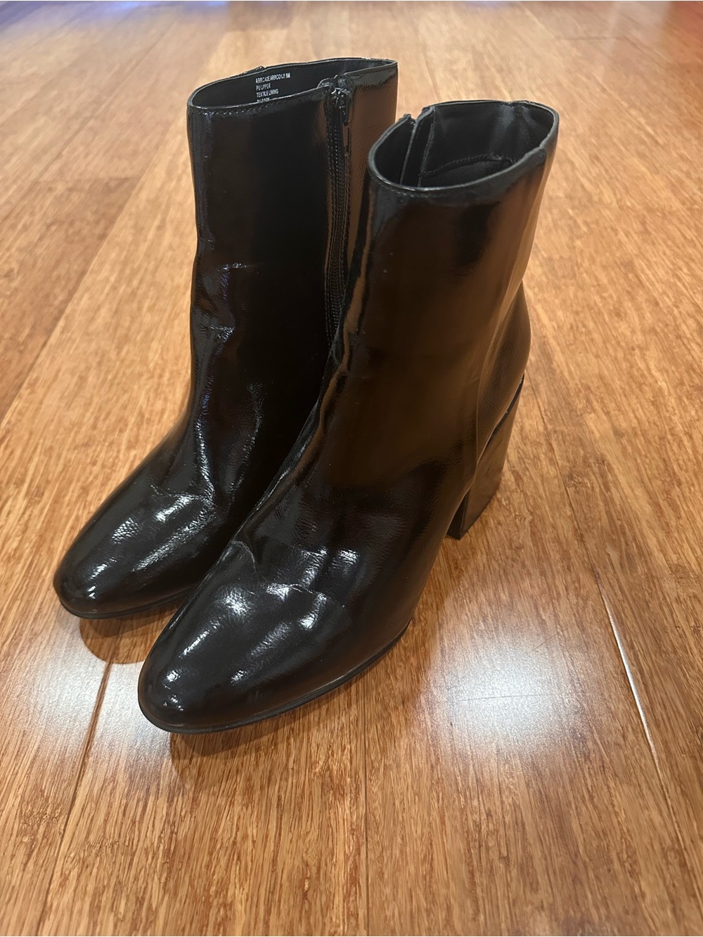 Madden Girl Black Patent Block Heel Ankle Boots